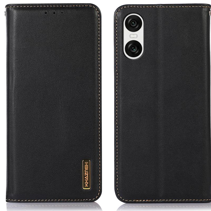 For Sony Xperia 10 VI Wallet Case Genuine Cow Leather Flip Phone Cover