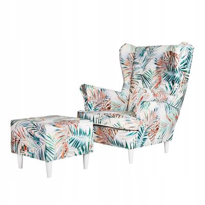 ARI PRINT Wing Chair with Footrest, Scandinavian Leaves
