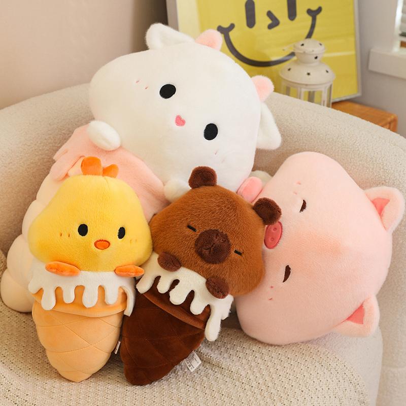 Non-Toxic Ice Cream Plush Pillow Stuffed Food Plushie 35/60Cm Animal Shape Sheep Pig Capybara Cushion Decorative Birthday Gift