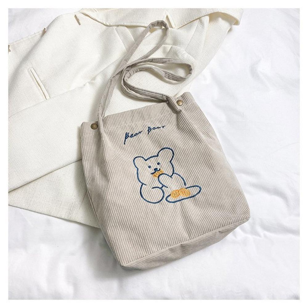 Damen Cord-Umhängetasche mit großem Fassungsvermögen, Bär, lässige Damen-Handtasche, wiederverwendbare Einkaufstasche aus Baumwolle mit großem Fassungsvermögen, Strandtaschen