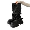 Thick-soled heightening knight boots women's 2025 new spring and autumn retro brown Maillard stacking boots medium tube boots