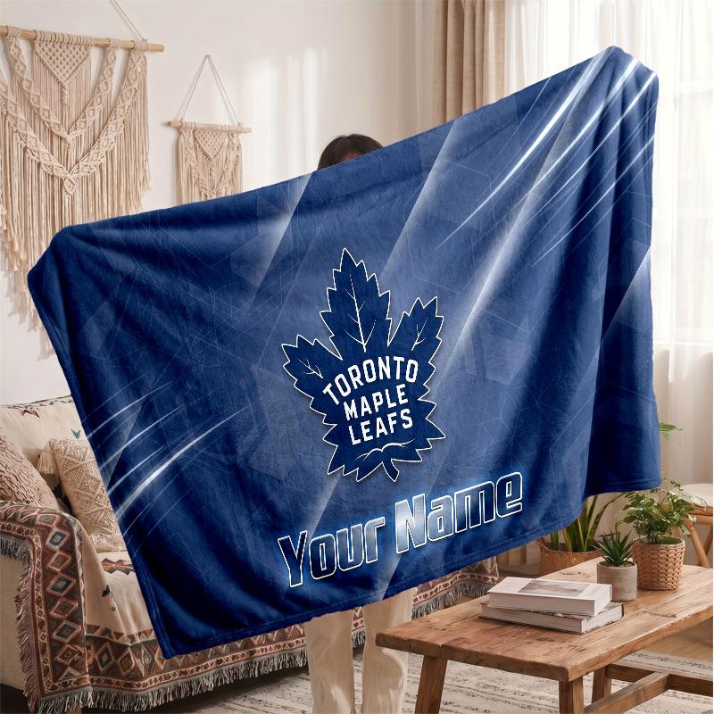 Toronto Maple Leafs Flannel Blanket, Custom Name Text Personalized Soft Throw Blanket Home Decor Gift