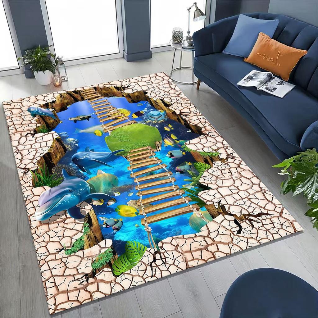 3D Illusion Breaking Wall Dinosaur Animal Series Rug for Bedroom Living Room Sofa Home Doormat Decor,Large Non-slip Floor Mat