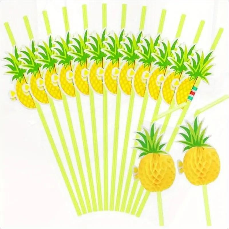 Reusable Flamingo Pineapple Drinking Straws Tropical Party Supplies for Hawaiian Summer Pool Beach Decorations & Wedding Themes