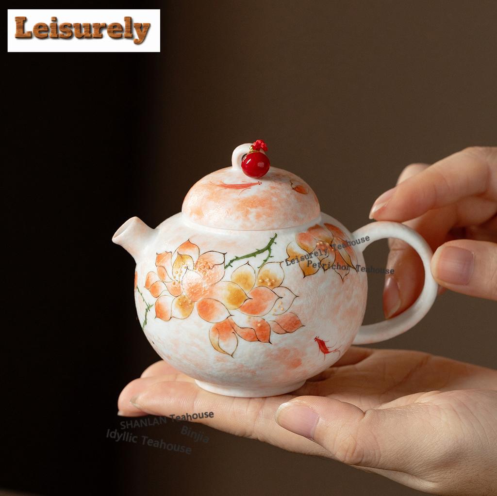 160ml Hand-painted Powder Magnolia Teapot Traditional Tea Infuser Pot Tea Maker Kettle With Strainer Dahongpao Teaware Supplies