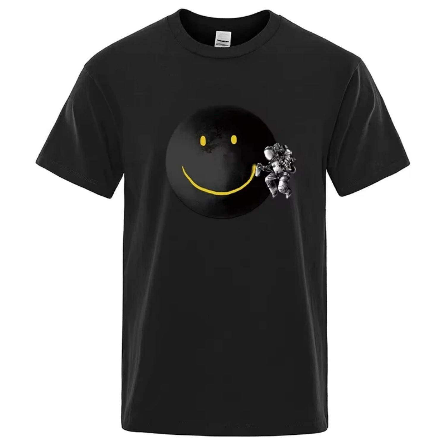 

Summer Men s T-shirt High Quality 100% Cotton Funny Spaceman Printing Casual Loose O-neck Men Short Sleeve T-shirt Male Tee Tops S чёрный