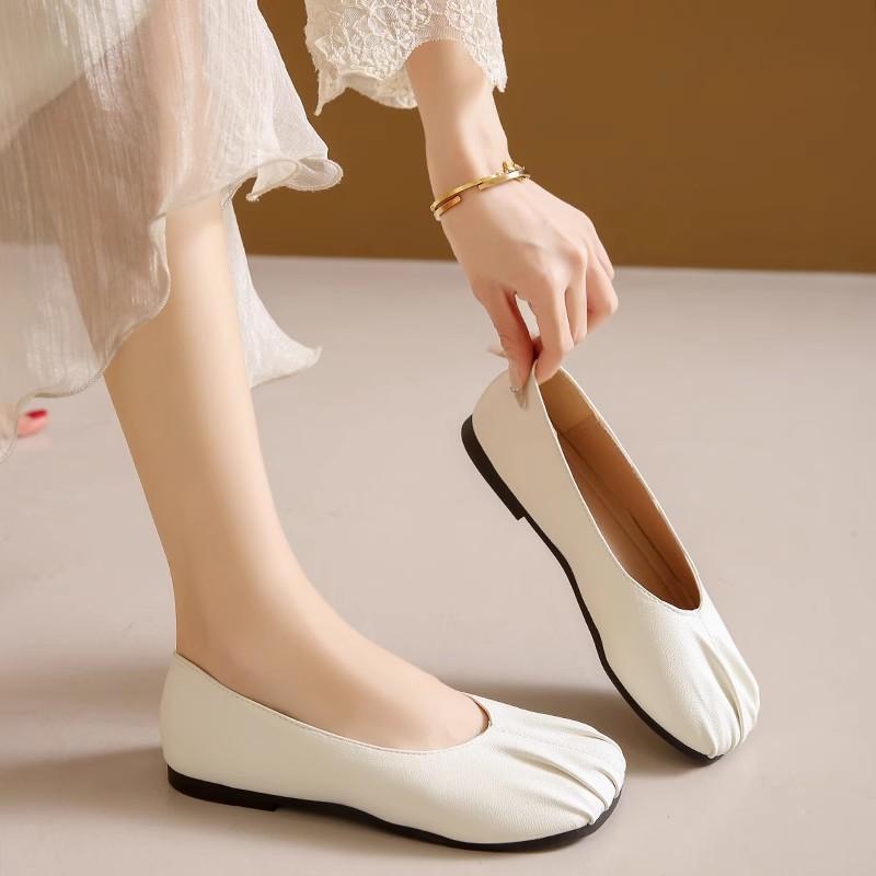 Z spódnicą pojedyncze buty damskie wiosenne miękka podeszwa 2025 wczesna wiosna nie męczące stopy moda płaska podeszwa damskie buty typu beanie jeden pedał