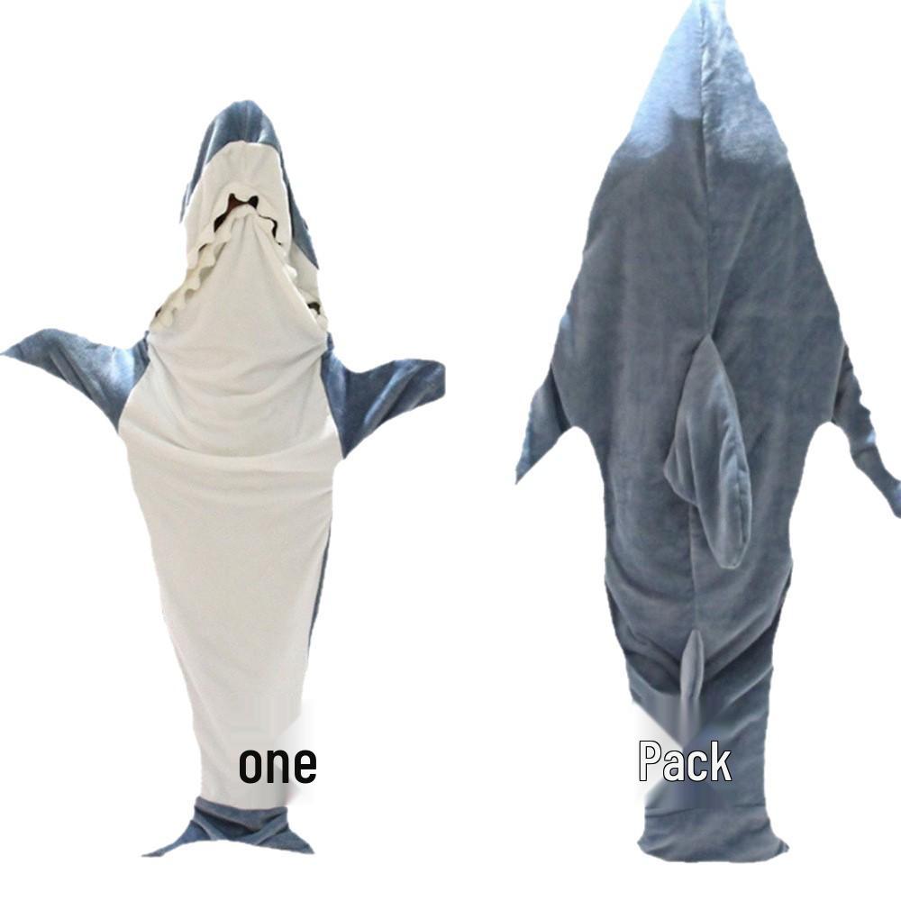 Cute Shark Flannel Pajamas with Chest Pads - Wearable Home & Office One-Piece Outfit
