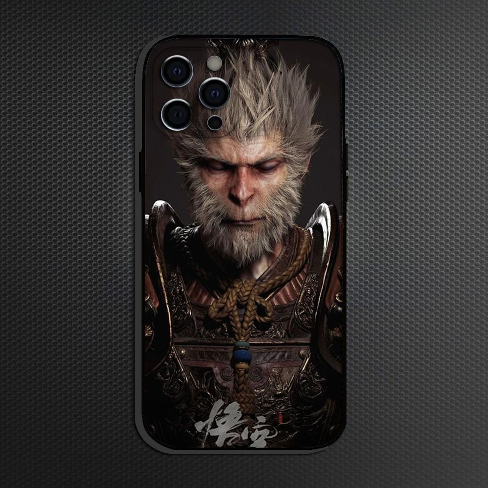 Black Myth Wukong Game Phone Case For iPhone 16,15,14,13,12,11 Plus,Pro Max, Soft Silicone Black Cover