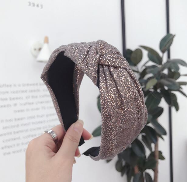 New Vintage Hairband Women Shining Stamping Cloth Wide Side Center Knot Headband Adult Classic Hair Accessories
