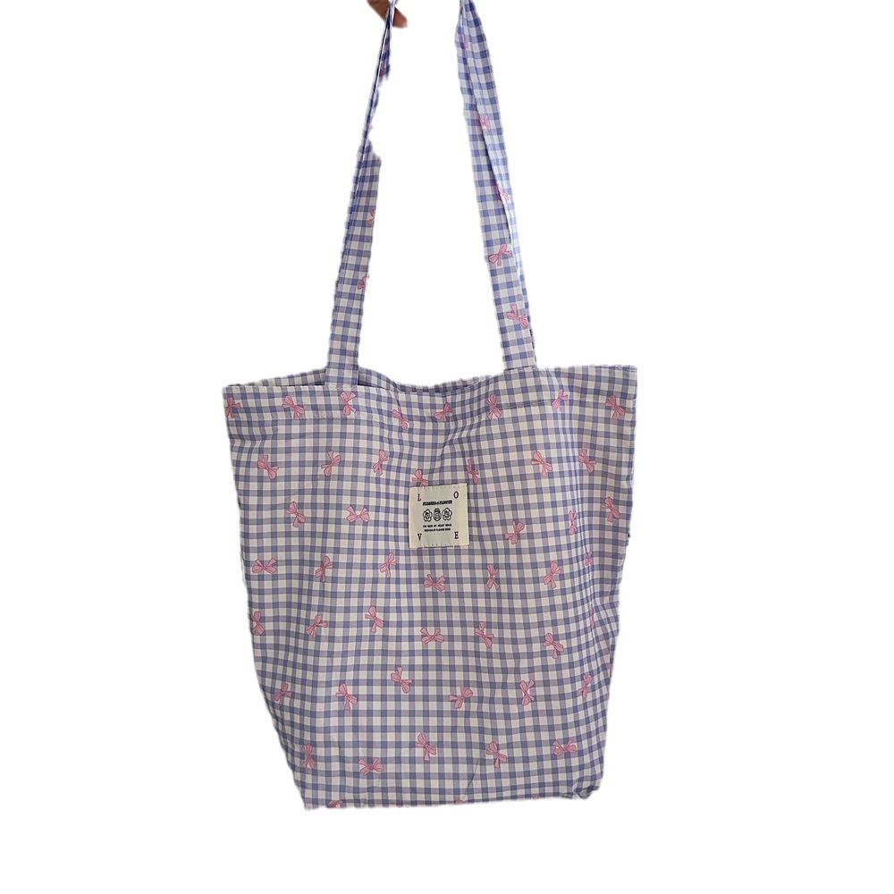 Canvas-Tasche, frische und süße Canvas-Tasche mit Schleife für Mädchen, große Kapazität, Umhängetasche für Studenten