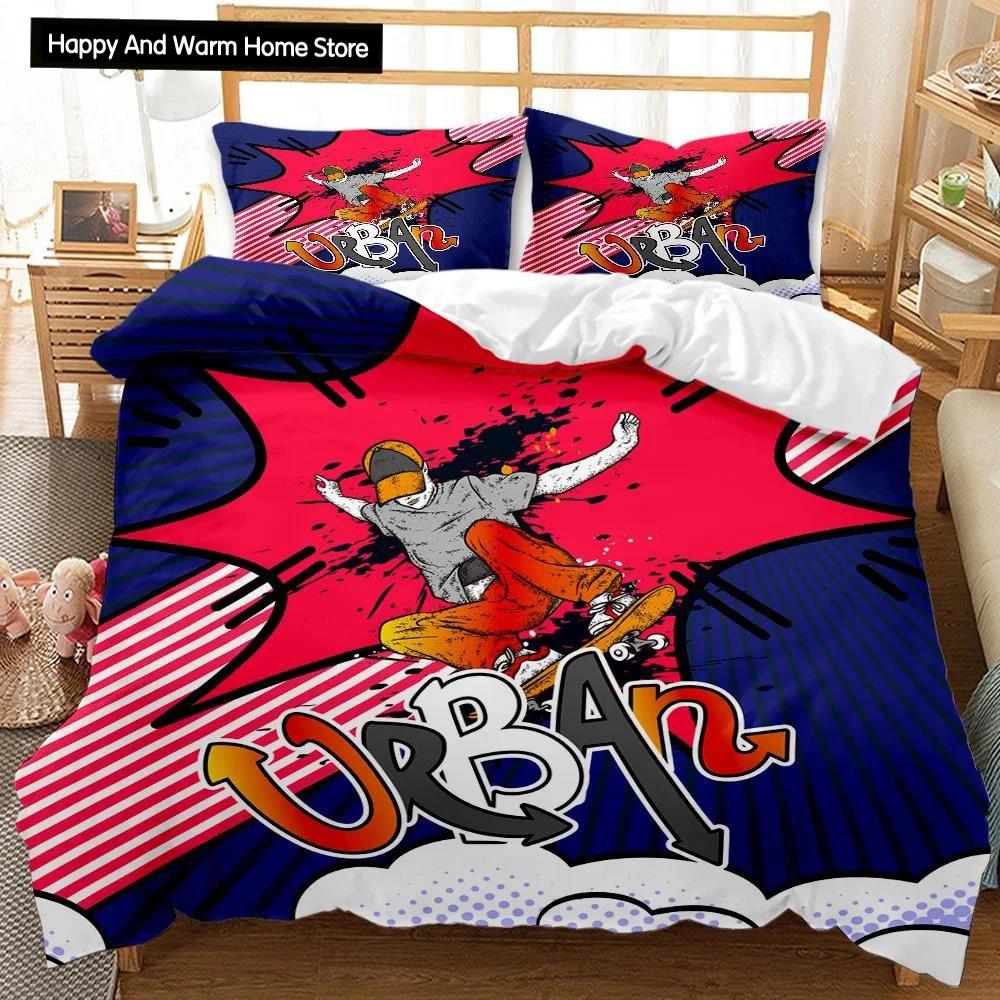 

Comforter Skateboard Skateboard Player Hip Hop Bedding Set Teens Street Hobby Sport Hippie King Size Polyester Comforter (quilt)-EU Single(135*200cm)3pcs