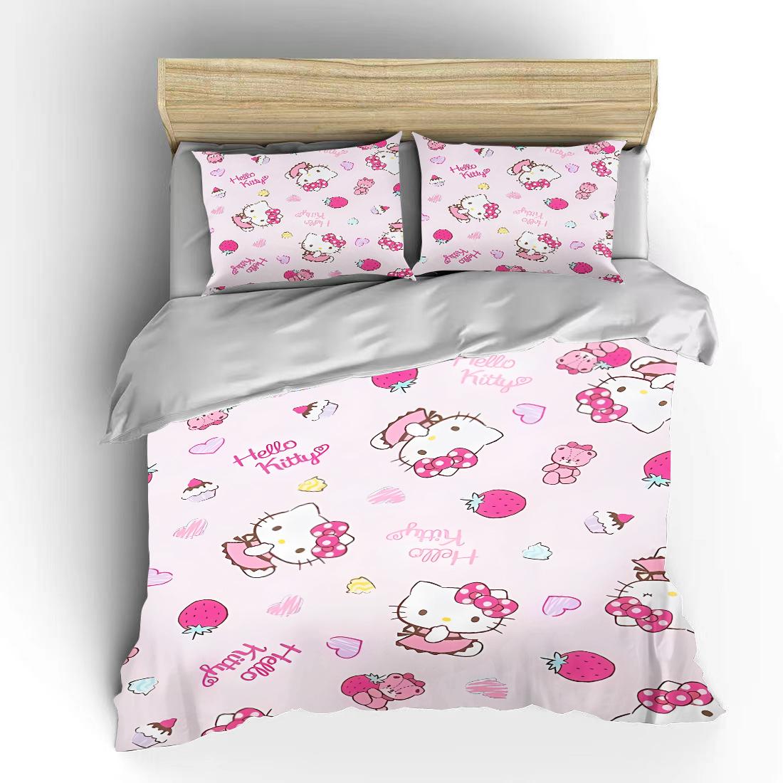 

Hello Kitty Sanrio Постельные комплекты Пододеяльник Покрывало Наволочка Комплекты из 2-3 предметов Милое украшение для спальни EU Single 135x200cm