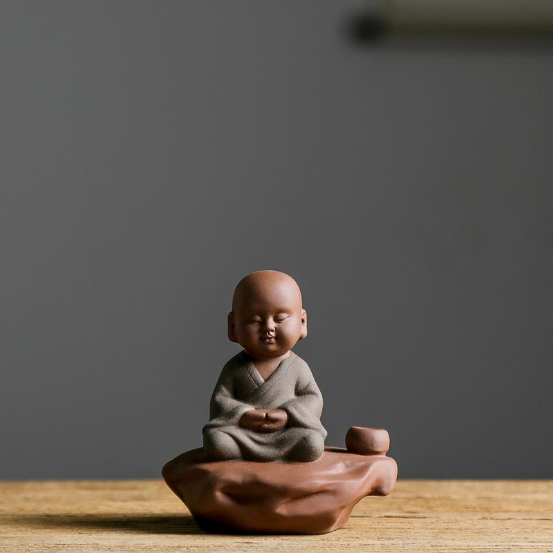 Ceramic Small Monk Car Decorations, Chinese Zen Purple Clay Sand, Lovely Tea Pet, Fengshui Zen Buddha Meditation