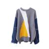 Denim Sleeves Splicing Design Sweater Pullover Women's Autumn and Winter New Loose Lazy Wind Knitted Sweater Top