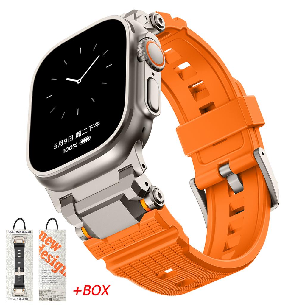 Silicone Rubber Band for Apple Watch Band Ultra 49mm 42 44mm 45 46mm Silicone Metal Luxury Strap for iWatch Series 10 987 se 564