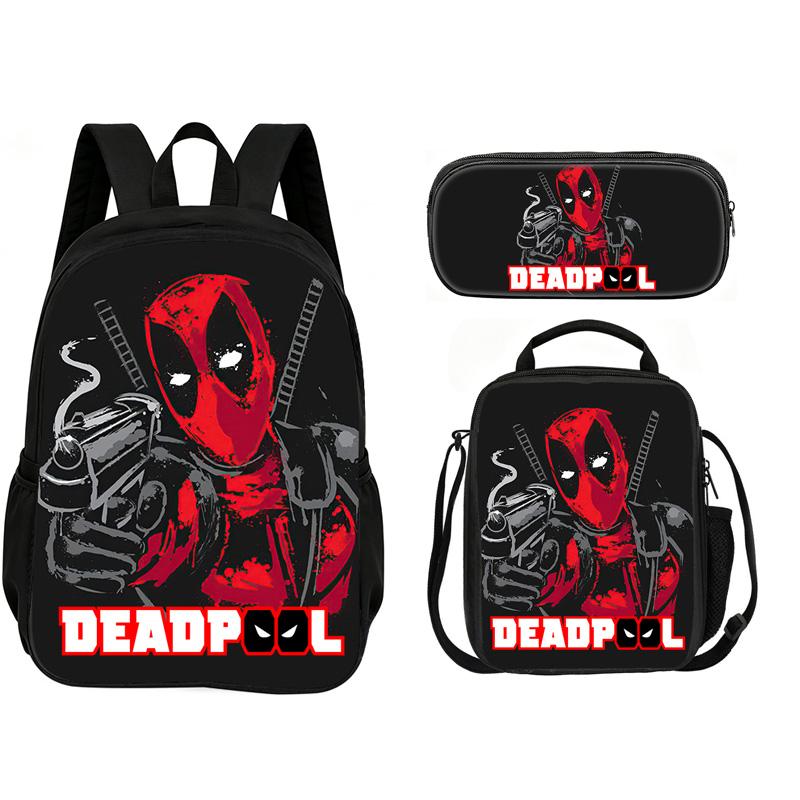 Deadpool  School 3Pcs Set Backpack+lunch Box+Pencil Case Fashion Schoolbag Backpack Trend Kids Gift Practical Multifunctional