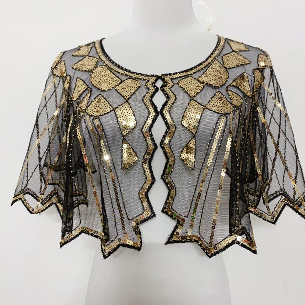 Beaded Decoration Women's Sequins Shawl Vintage Flapper Party Shawl Elegant Evening Cape Ladies