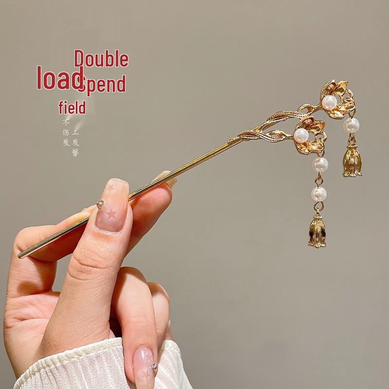 Elegant Retro Tassel Hairpin for Hanfu Updo - Women's Chinese Style Metal Hair Clip