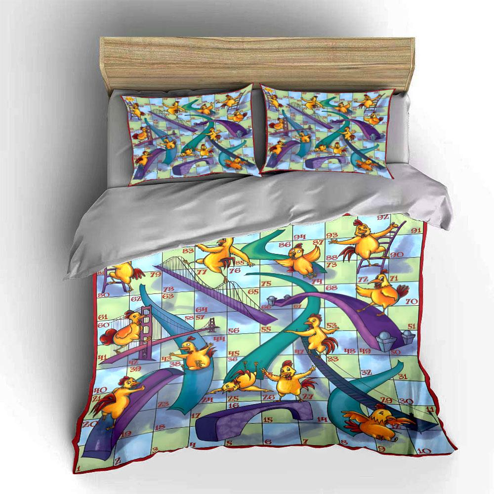 Fun Chicken Board Game Bedding Set for Kids Luxury Gift 3pcs Digital Print Comforter Set Soft Comfortable Breathable