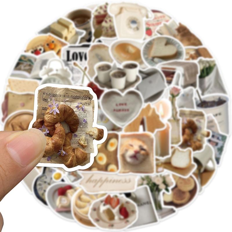 50Pcs Good Morning Food Stickers Kawaii Cat Decals Decor Notebook Fridge Phone