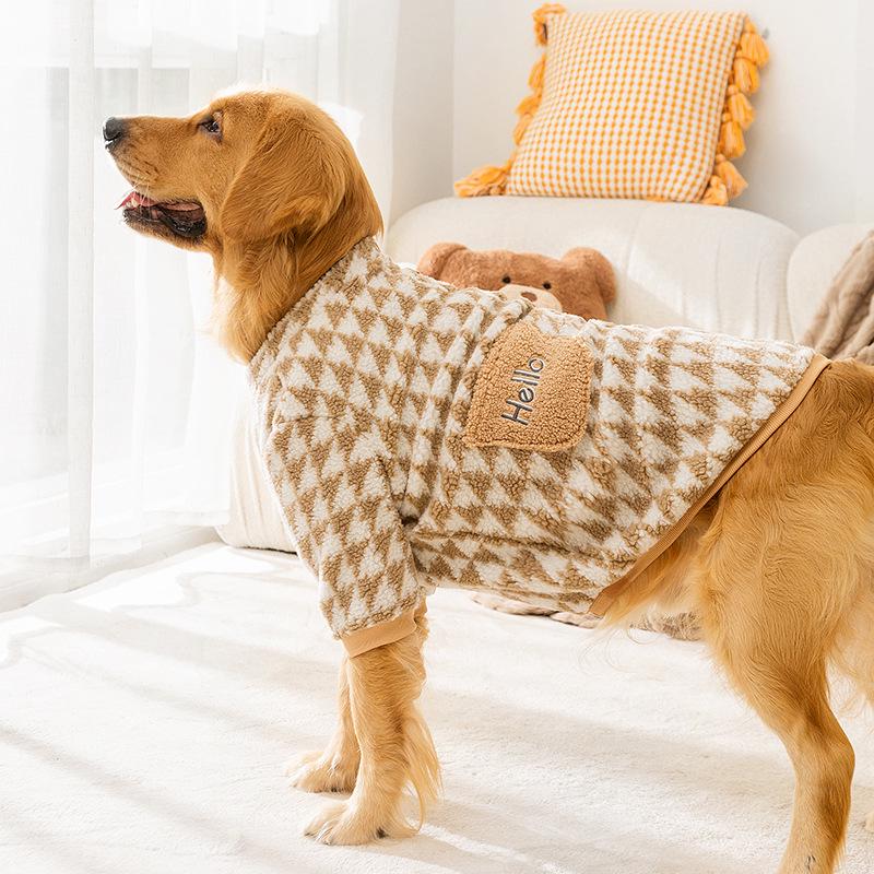 Warmer Hahnentritt-Fleece-Mantel für große Hunde - Perfekt für Golden Retriever & Samojeden im Herbst/Winter