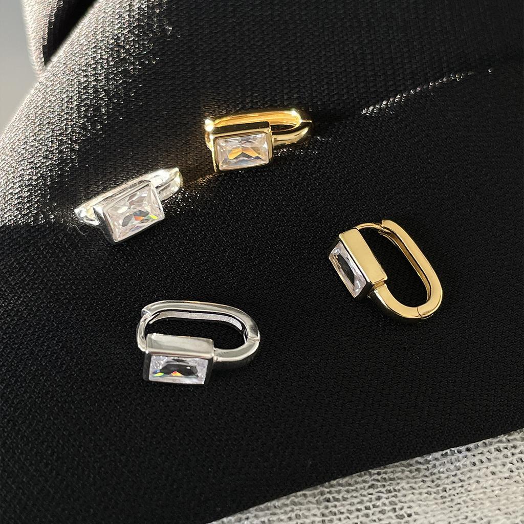 Sugar cube zircon U-shaped ear buckle simple high-end fashion earrings women's ins style versatile silver needle earrings fashion