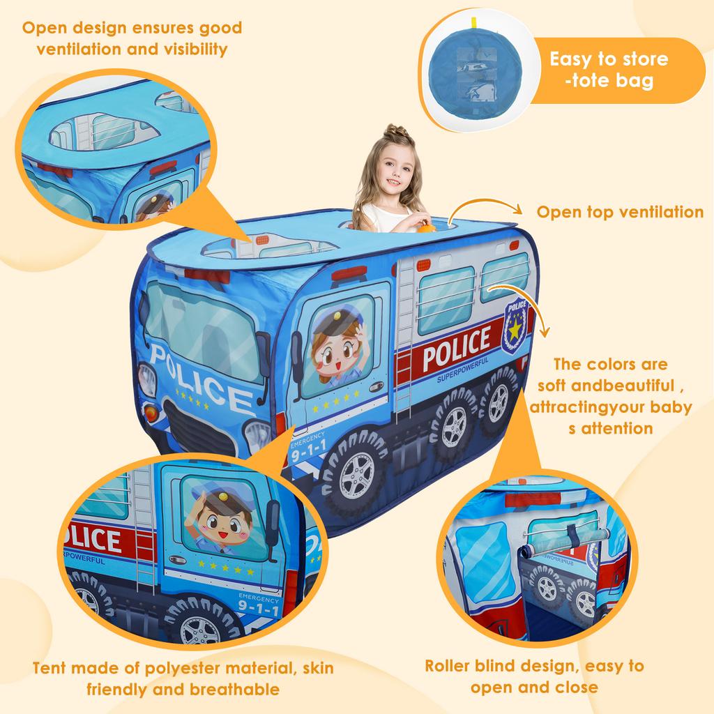 Folding Children's Car Tent House Ambulance Police Car School Bus Engineering Car With Sunroof Play House Boy Girl Game Toys