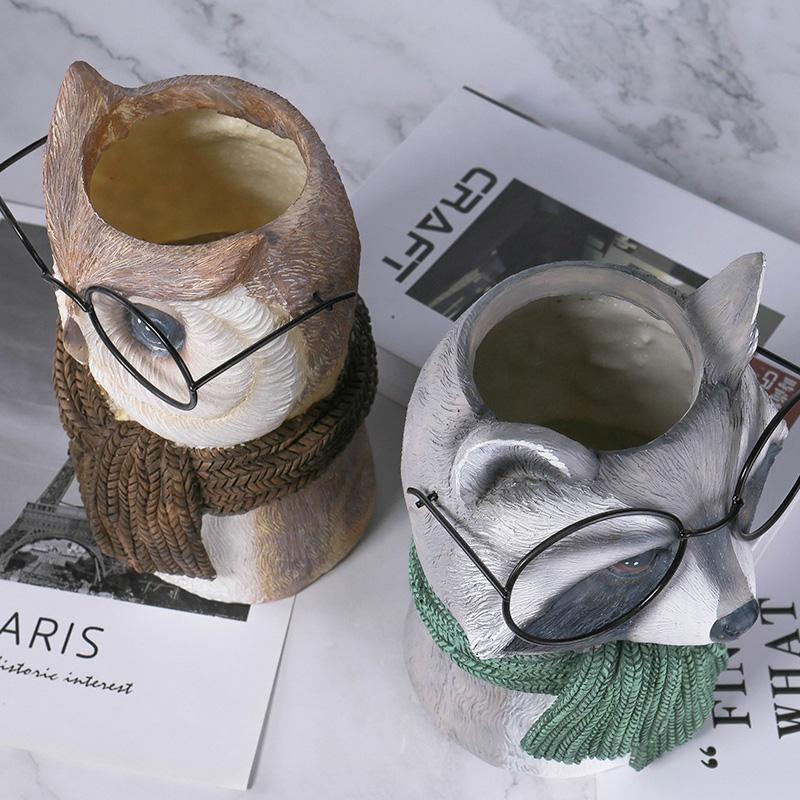 Resin Animal Flowerpots, Dry Vases, Home Decor, Owls, Deer, Suitable For Courtyard Gardens, Balconies, Living Rooms,Restaurants