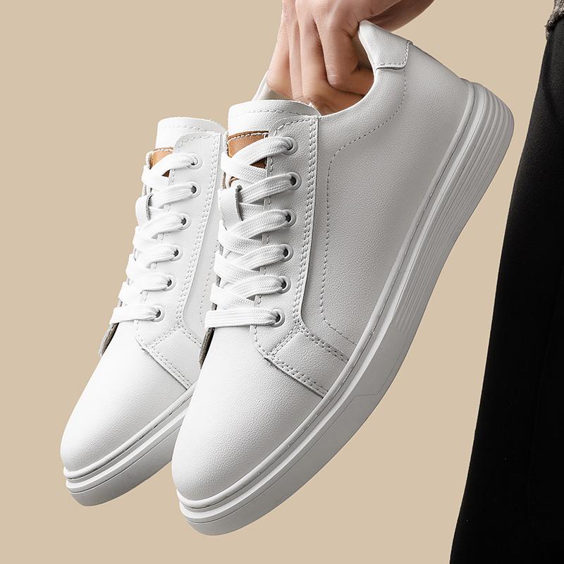 Fashion Lightweight Skate Shoes Lace-Up Men Flats Classic Sneakers New Genuine Leather Casual Shoes Men All-match Outdoor Walking Shoes