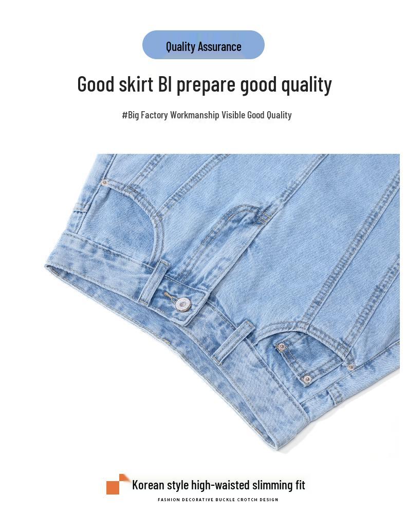 2024 Damen High Waist A-Linien Denim Skort: Schlankmachender Bodycon Minirock mit angenähten Shorts für den Sommer