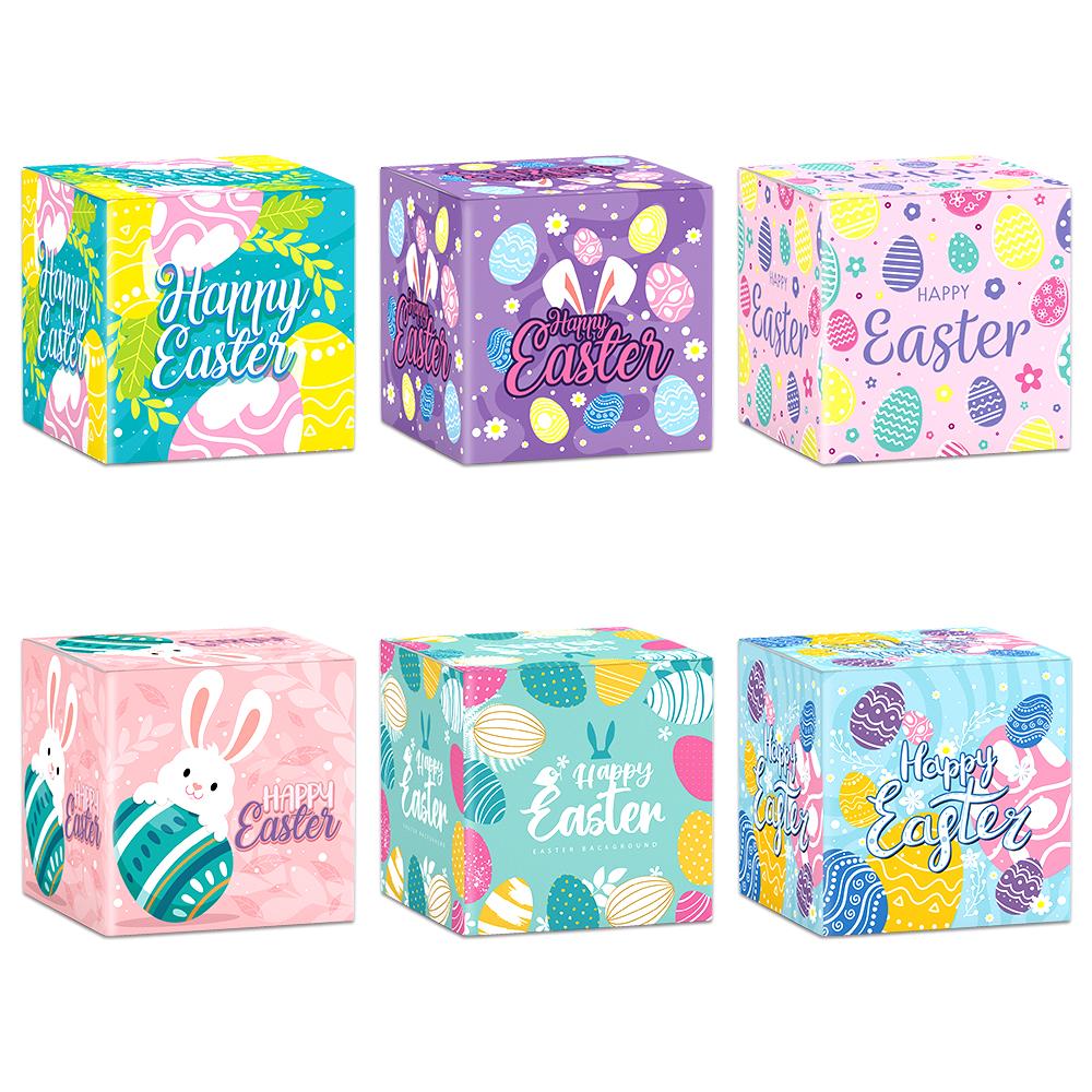 

6/12pcs Easter Decorative Gift Box Treat Boxes Bunny Eggs Chick Easter Basket Candy Cookie Box for kids Easter Party Favor Gifts as photo