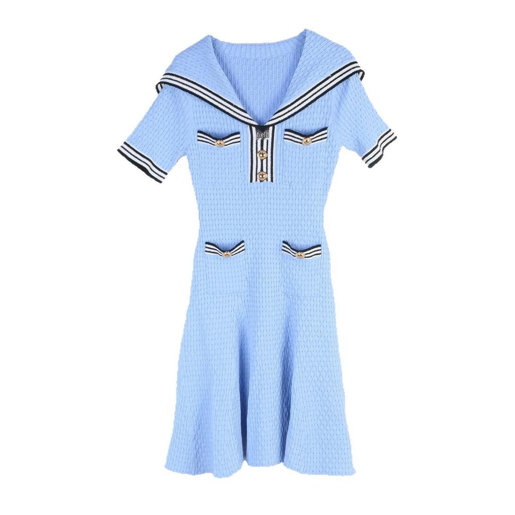 2025 Spring/Summer French Socialite Striped Sailor Collar Slimming Dress