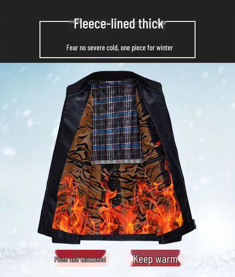 2024 Men's Winter PU Leather Jacket - Slim Fit for Middle-Aged and Elderly