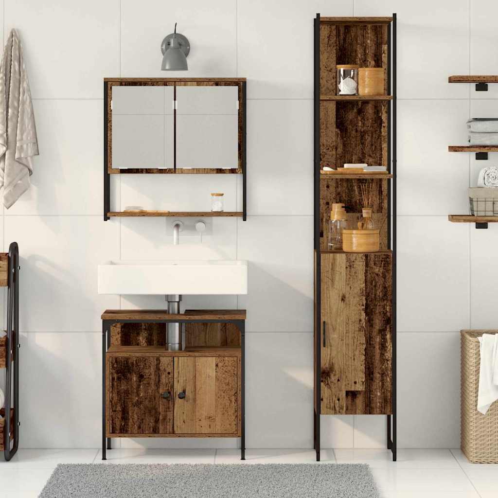 Bathroom Furniture Set with Shelf 3 pcs Reclaimed Wood Effect Particleboard
