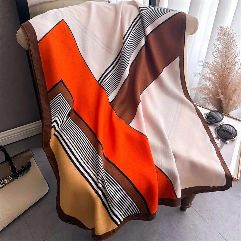 

Новые Роскошные Шарфы Классический Британский Шелковый Шарф Женский Хлопково-Льняной Шаль для Защиты от Солнца Головной Платок Шаль Модные Обмотки Фуляр 178X66cm