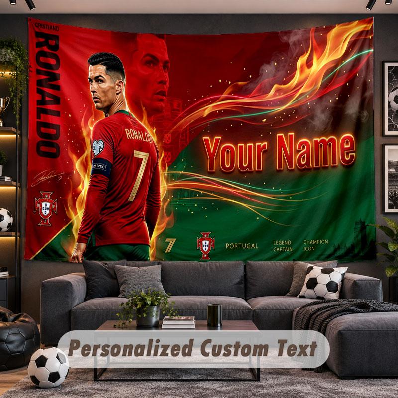 Wall Hanging Tapestry Custom NameCristiano Ronaldo Pattern Personalized Printed Fabric Wall Decor