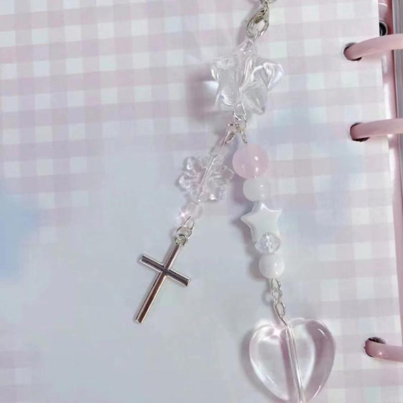 Handmade Bowknot Phone Chain Heart Pendant Keychain Rose Flower Charm Phone Lanyard Straps Acrylic Keyring Bag Ornament