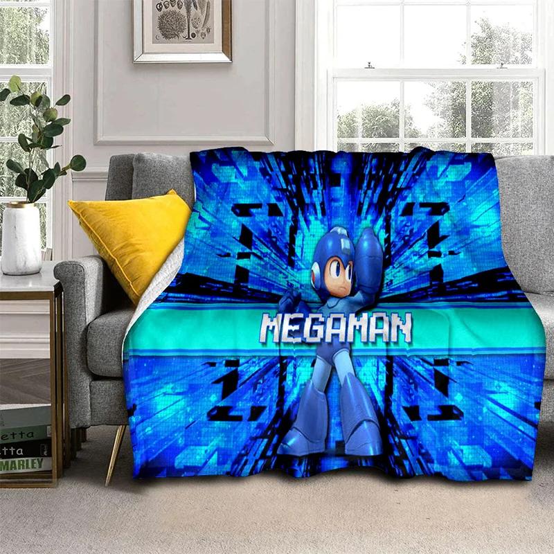 Koc Kreskówkowy Retro Gry Megaman Rockman, Miękki Koc do Rzucania do Domu Sypialni Łóżka Sofy Pikniku Podróży Biura Koc Okrywowy dla Dzieci