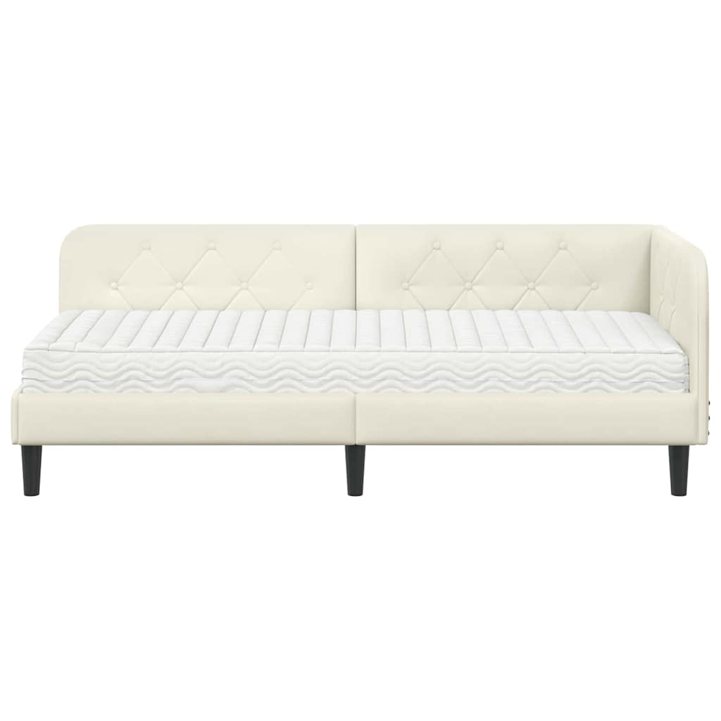Corner Bed Frame Cream 80 X 200 Cm Velvet
