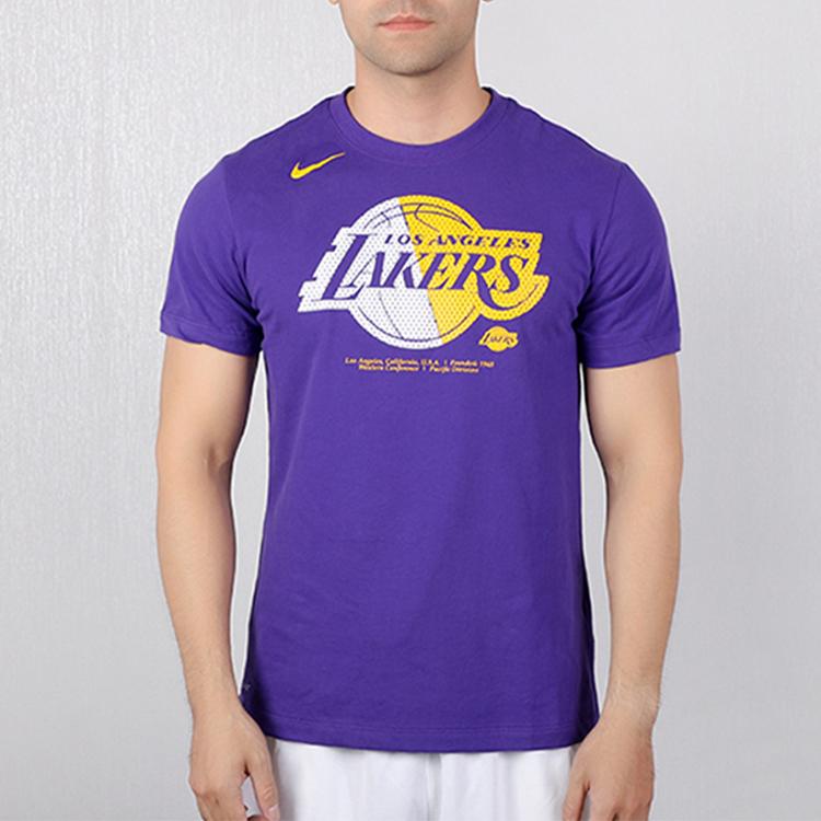 Nike Dri-Fit NBA Los Angeles Lakers Crew Neck Short Sleeve T-Shirt Men Tops Purple AT0422-547