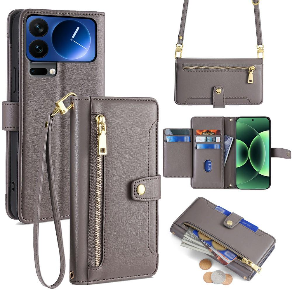 Dla Xiaomi 17 Pro Skórzane Etui Portfel z Kieszonką na Zamek Błyskawiczny Pokrowiec na Telefon z 2 Paskami