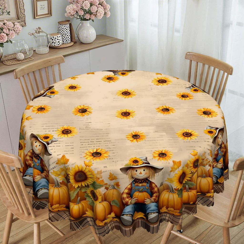 Thanksgiving Sunflower Pumpkin + Scarecrow, Healing Tablecloth, Creating An Autumn Table Atmosphere Tablecloth