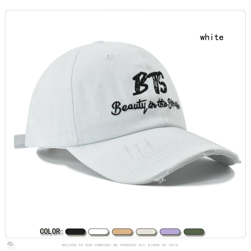 New Hat for Women Korean Style Trendy Personality Ripped Letter Embroidery Baseball Cap Spring and Summer Outdoor Sun Protection Baseball Cap