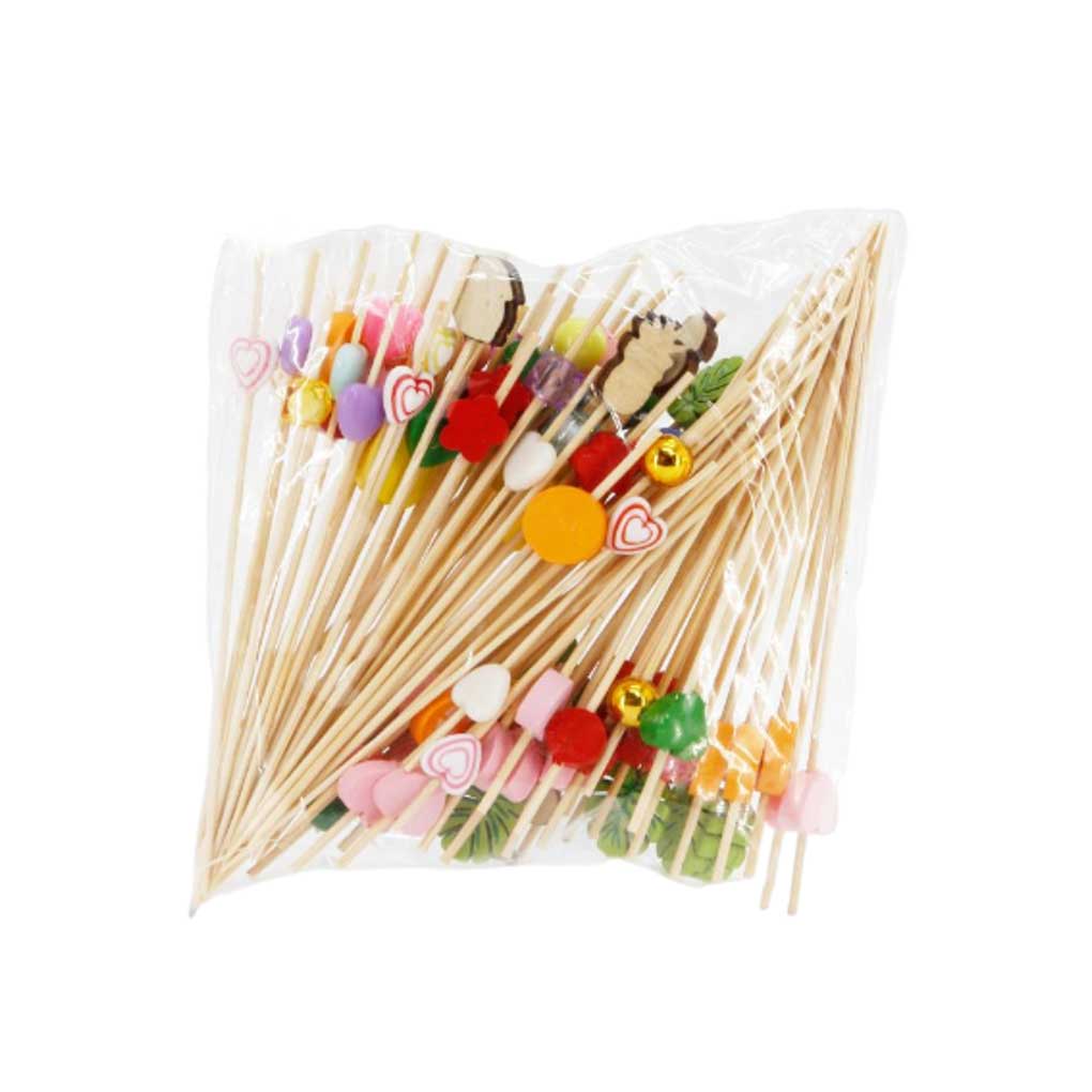 100Pcs Creatively Disposable Skewers Sticks Assorted Fruit Bamboo Cocktail Cake Toothpicks Food Party Accessory