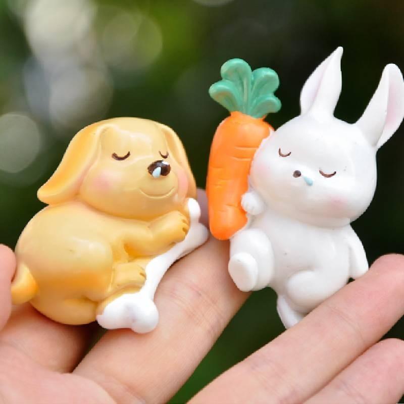 Adorable Resin Miniature Sleeping Animals Cute Pig Rabbit Cat Dog For Diy Fairy Garden