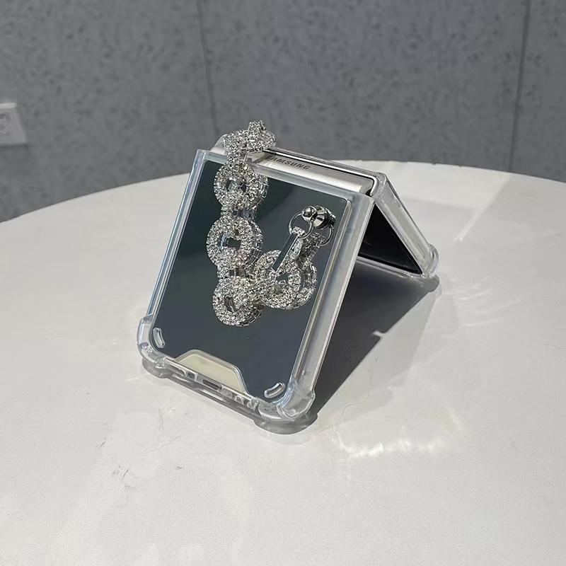 Pulsera de Cadena Geometría con Pedrería Brillante Coreana Espejo Funda Para Samsung Galaxy Z Flip 3 5g Z Flip3 Zflip3 Zflip4 Cubierta