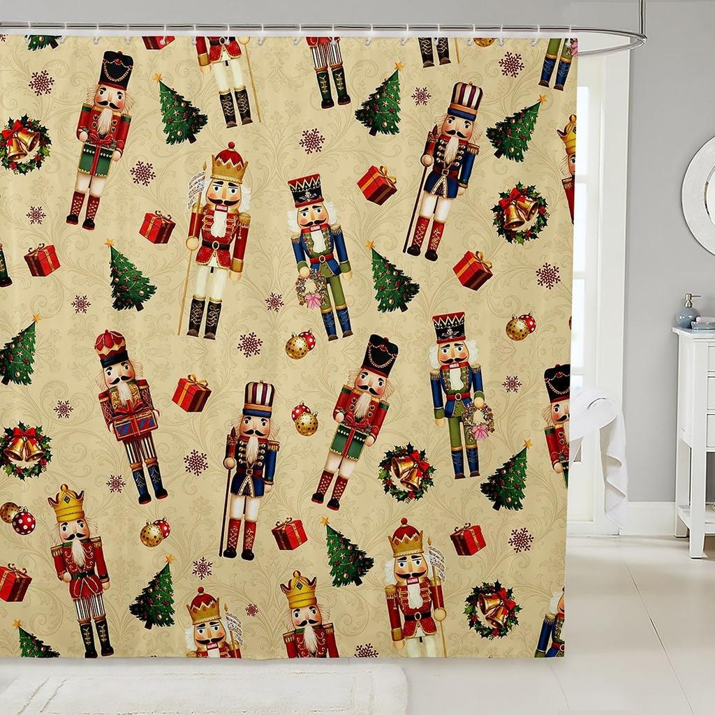 Merry Pink Christmas Shower Curtain,Cartoon Gingerbread Man Bathroom Curtain,Snowflakes Candy Fabric Shower Curtains,Happy New