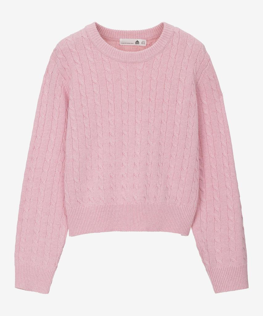 BASIC HOUSE Women'S Cable Round Neck Crop Knit Pink Lykt7201