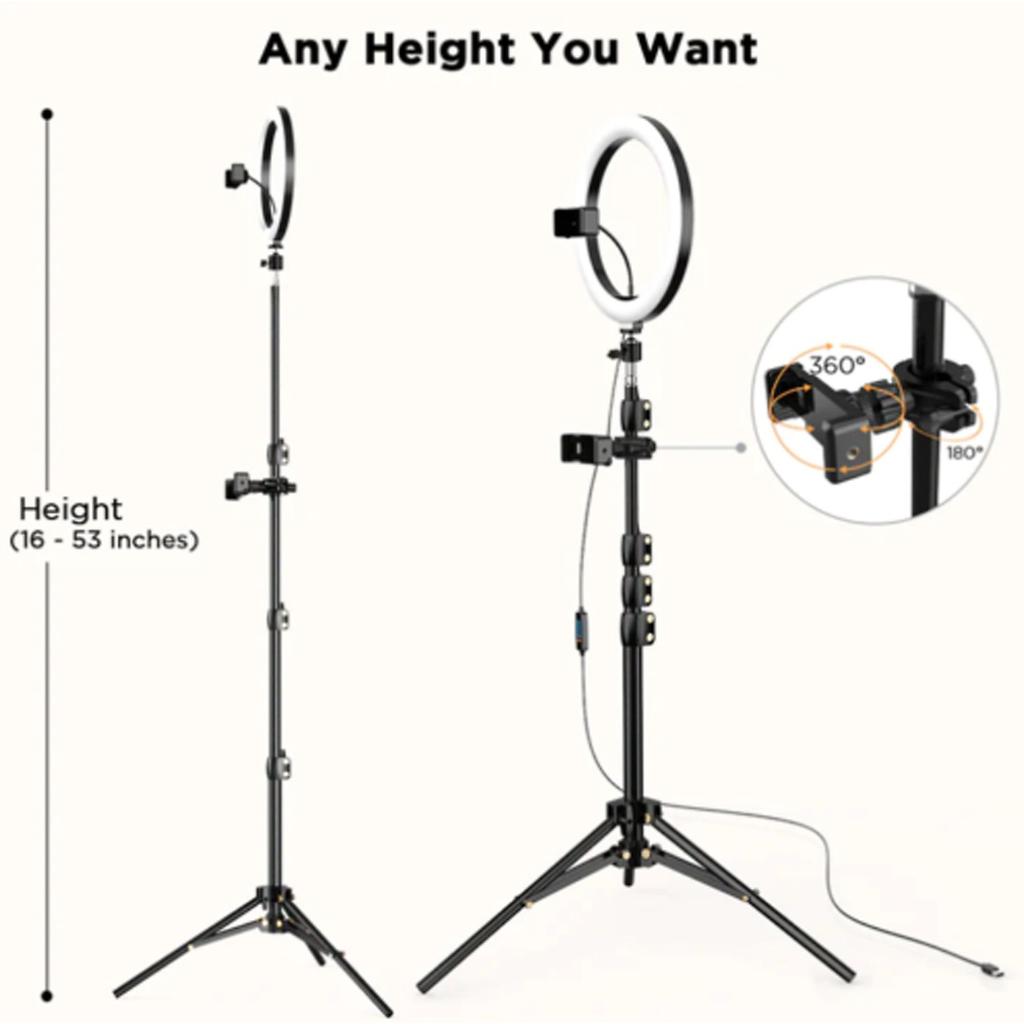 10,2" LED Selfie-Ringlicht mit Stativ und 2 Telefonhaltern Ringlicht